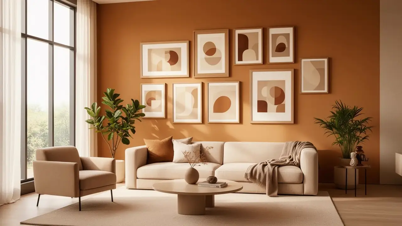 Sala de estar decorada com quadros decorativos Wallze
