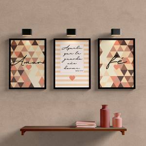 Kit de quadros decorativos para sala amor e fé marrom