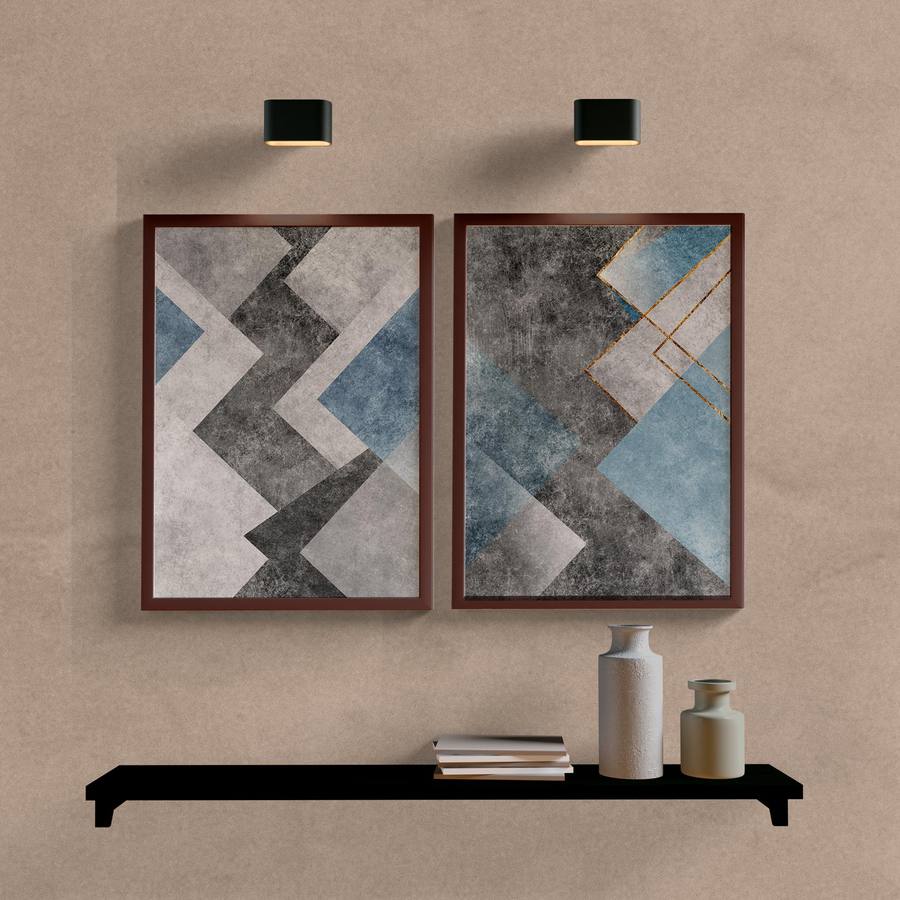 Kit Quadros Decorativos Abstrato Cinza e Azul - imagem 5