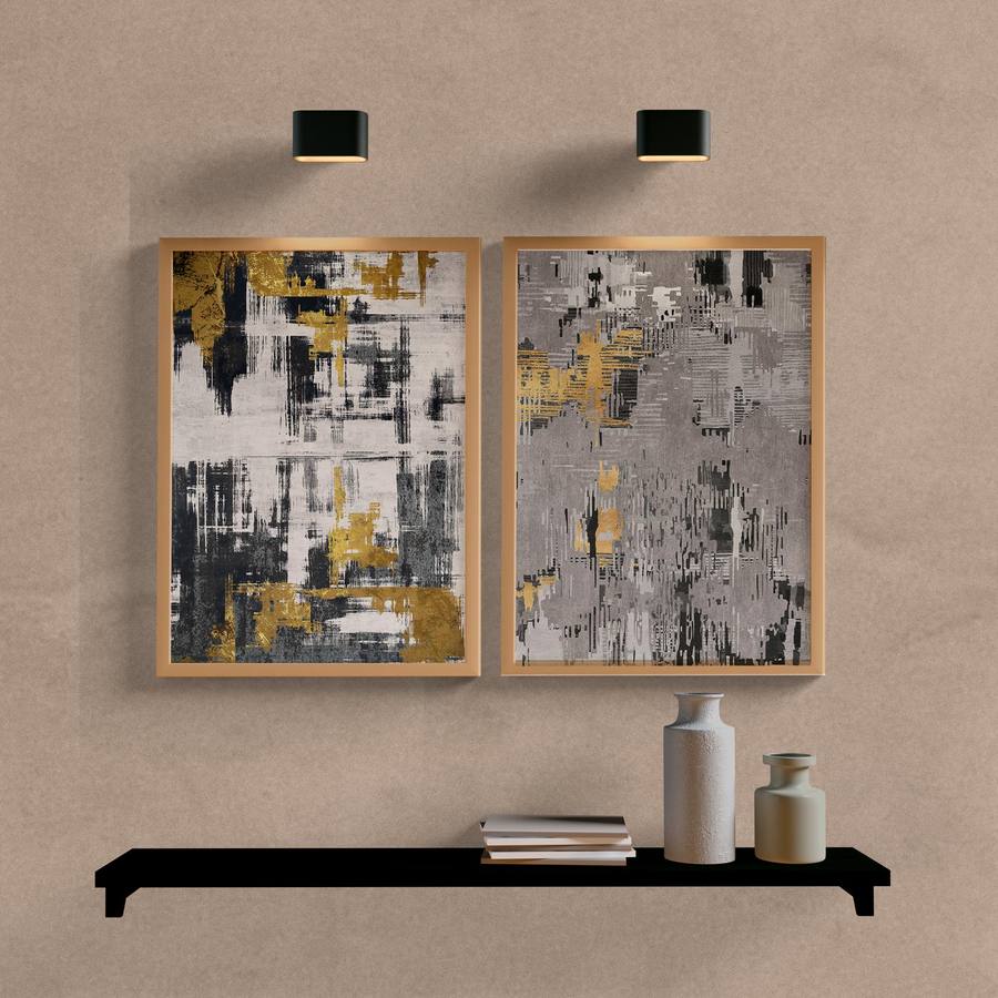 Kit Quadros Decorativos Abstrato Cinza e Dourado - vista aproximada da impressão