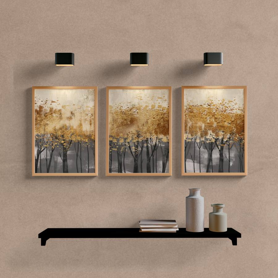 Kit Quadros Decorativos Abstrato Floresta Dourada - vista aproximada da impressão