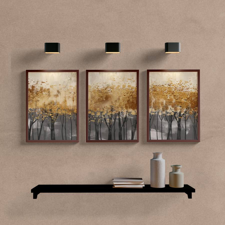 Kit Quadros Decorativos Abstrato Floresta Dourada - imagem 5