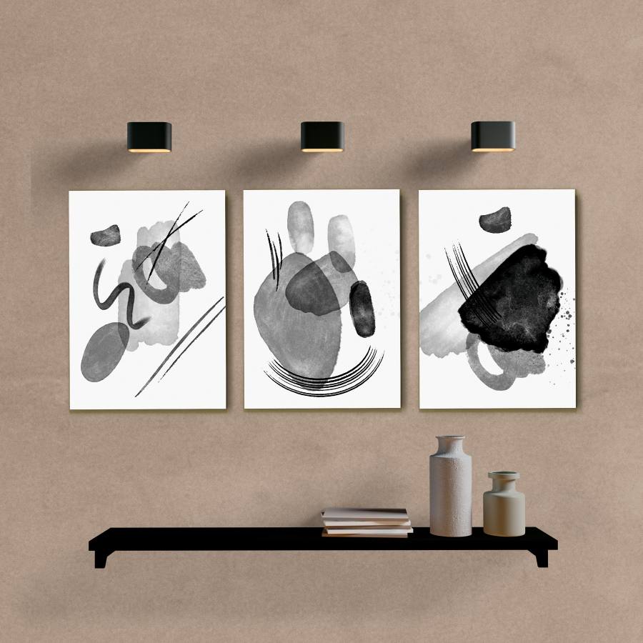 Kit Quadros Decorativos Abstrato Preto e Cinza - imagem 5