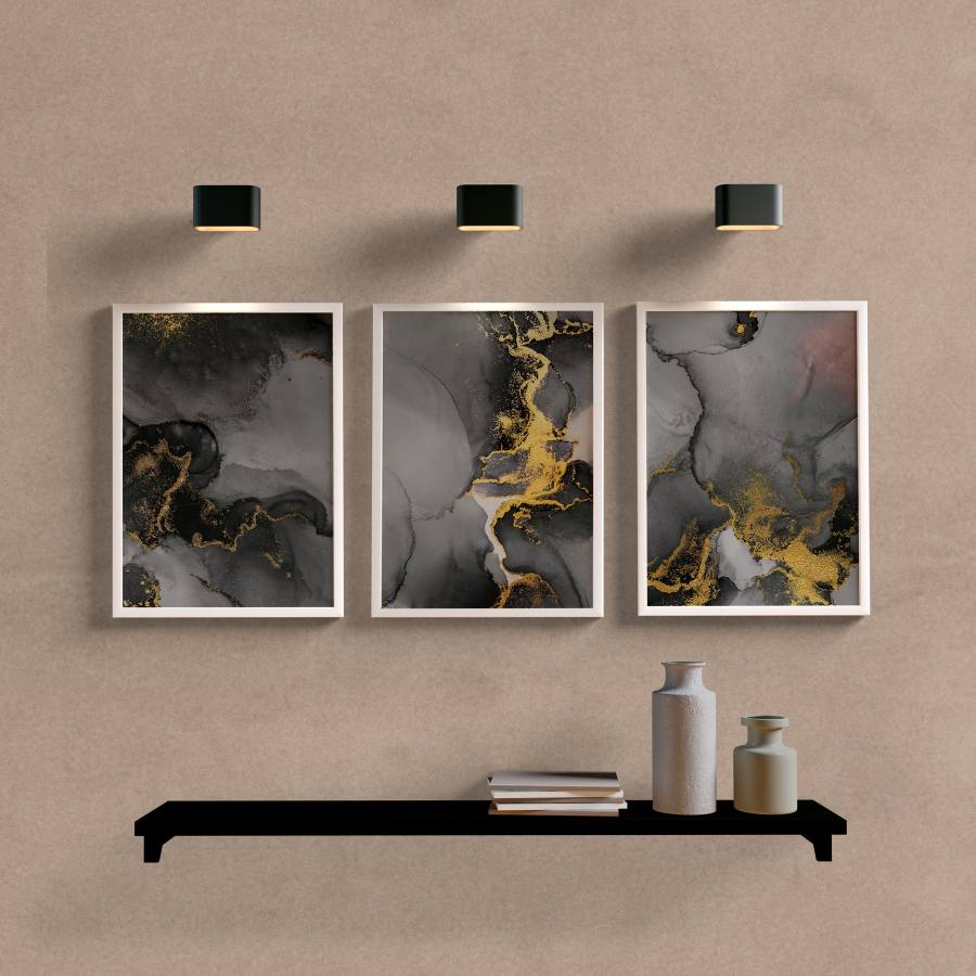 Kit Quadros Decorativos Abstrato Preto e Dourado II - quadro decorativo em ambiente decorado