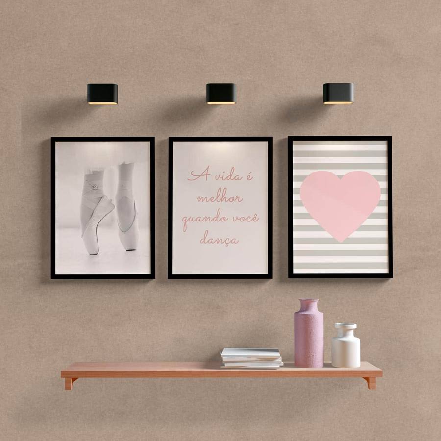 Kit Quadros Decorativos Ballet - quadro decorativo em ambiente decorado