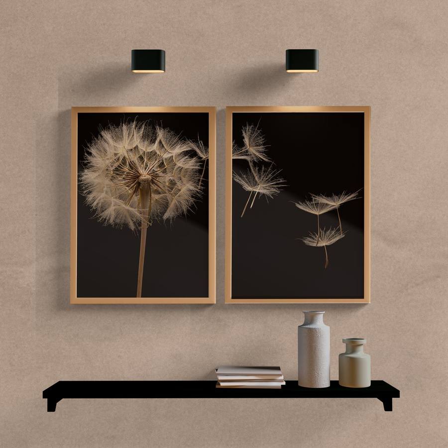 Kit Quadros Decorativos Dente de Leão Fundo Escuro - vista aproximada da impressão