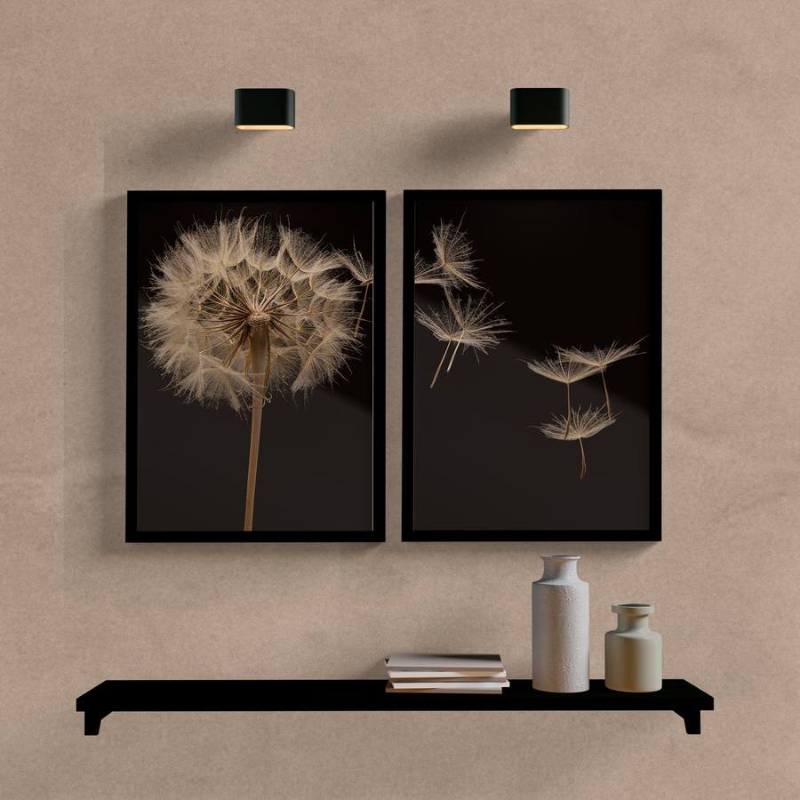 Kit Quadros Decorativos Dente de Leão Fundo Escuro - quadro decorativo em ambiente decorado