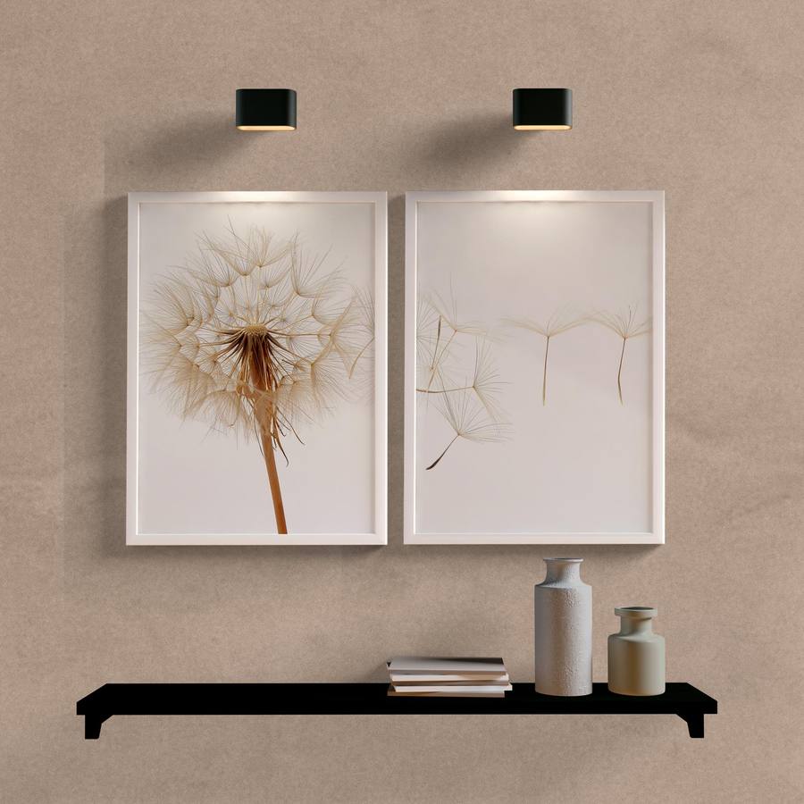 Kit Quadros Decorativos Dente de Leão Solo - detalhe da moldura e acabamento