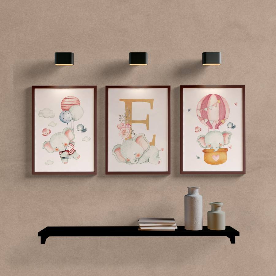 Kit Quadros Decorativos Infantil Elefante Aquarela - imagem 5