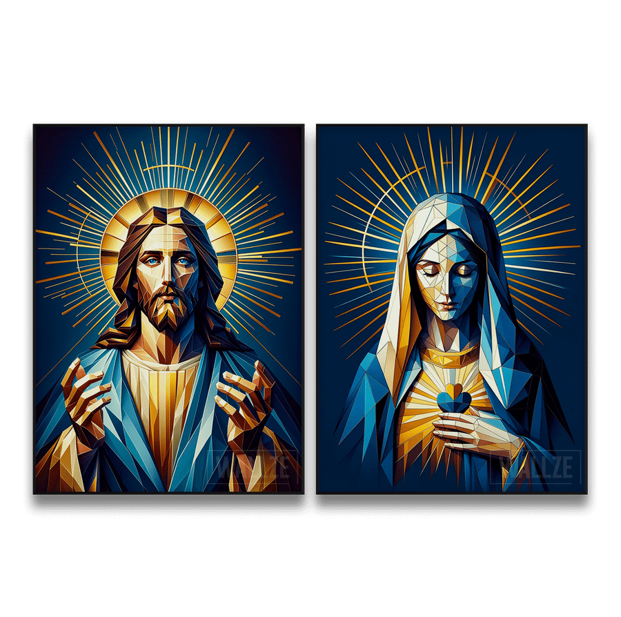 Kit Quadros Decorativos Jesus e Maria - O Sagrado e o Divino - quadro decorativo em ambiente decorado
