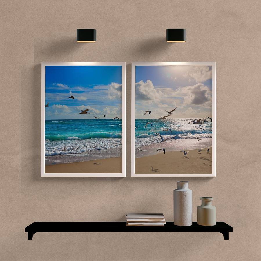 Kit Quadros Decorativos Paisagem Mar - detalhe da moldura e acabamento