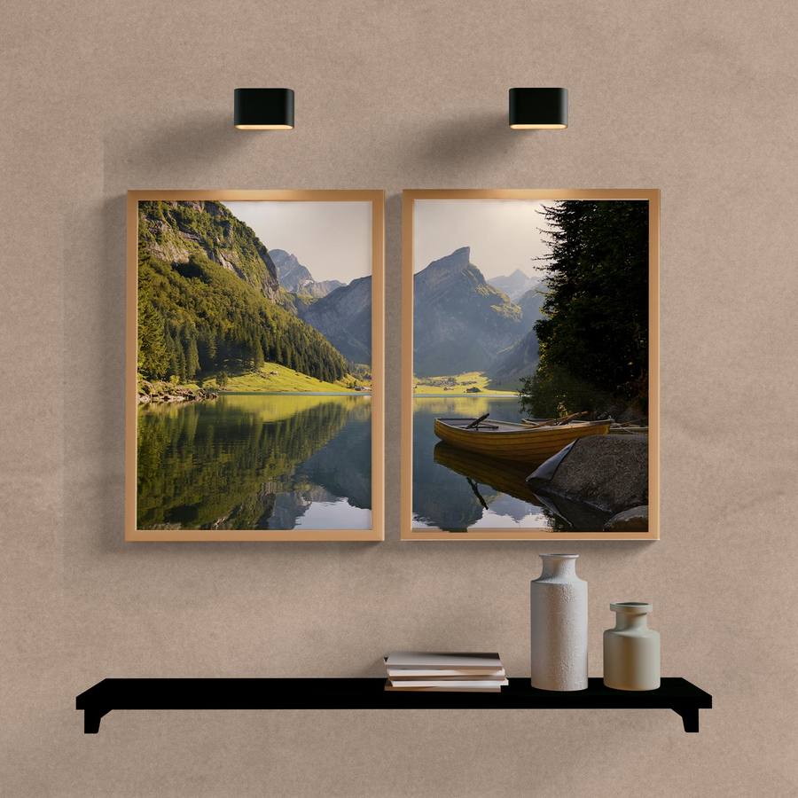 Kit Quadros Decorativos Paisagem Montanha com Barco e Lago - imagem 5