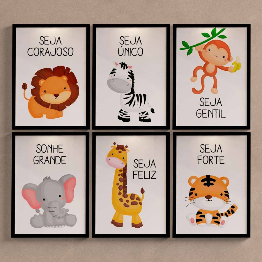Kit Quadros Decorativos Safari - detalhe da moldura e acabamento