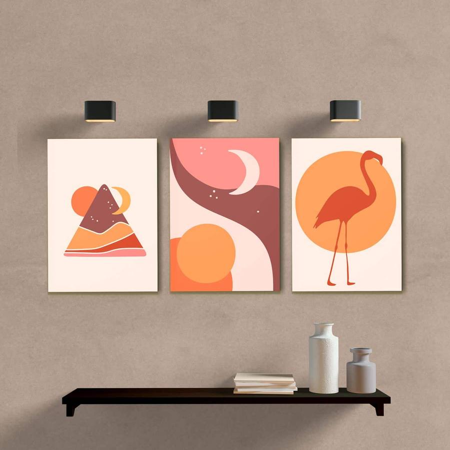 Kit Quadros Decorativos Sol Lua e Flamingo - quadro decorativo em ambiente decorado
