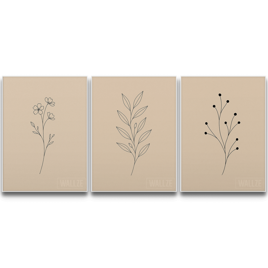 Kit Quadros Decorativos Trio Botânico Minimalista - detalhe da moldura e acabamento