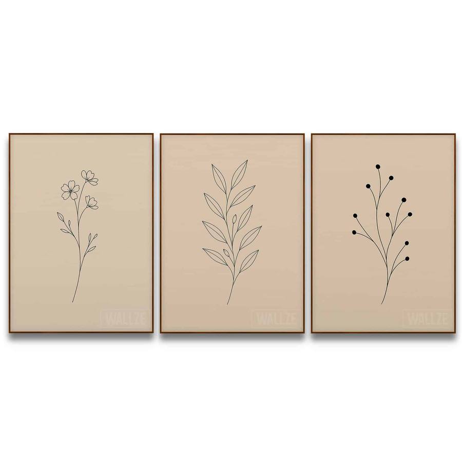 Kit Quadros Decorativos Trio Botânico Minimalista - vista aproximada da impressão