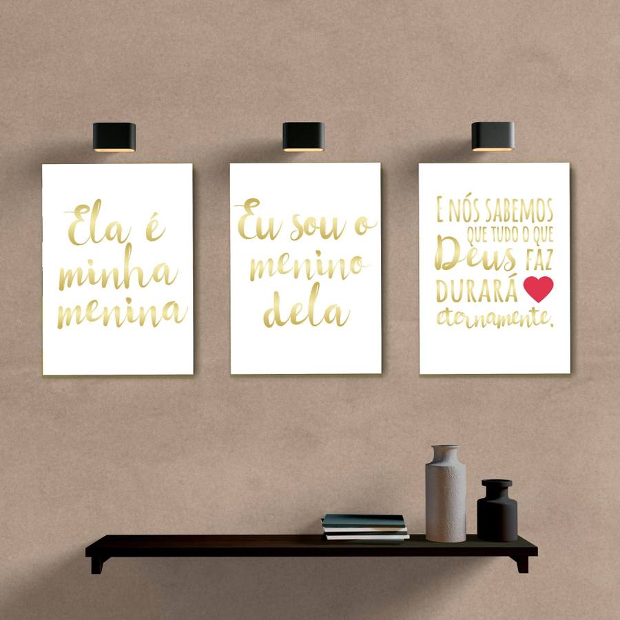 Kit Quadros Decorativos Ela é Minha Menina Dourado - quadro decorativo em ambiente decorado