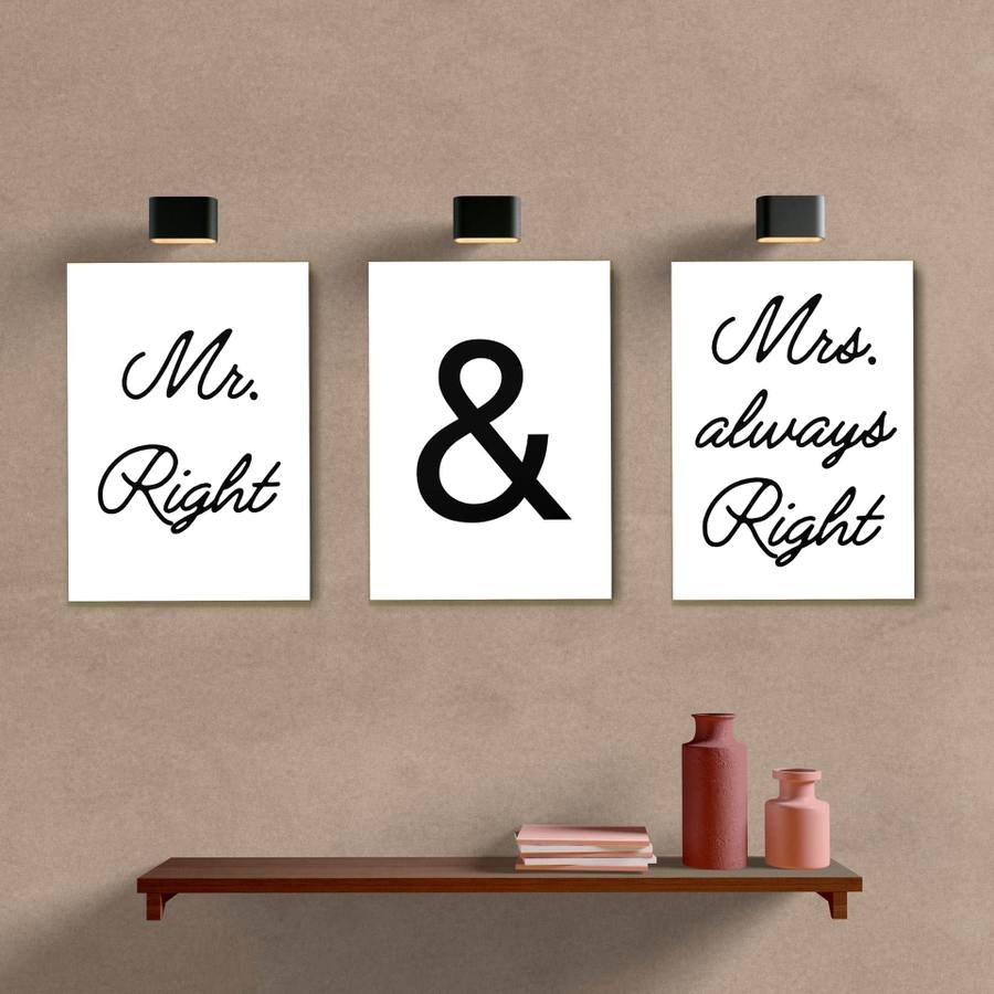 Kit Quadros Decorativos Mr. Right & Mrs. always Right - quadro decorativo em ambiente decorado