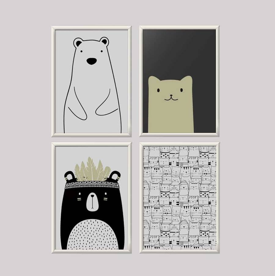 Kit Quadros Decorativos Quarto de Criança Ursinhos | Wallze