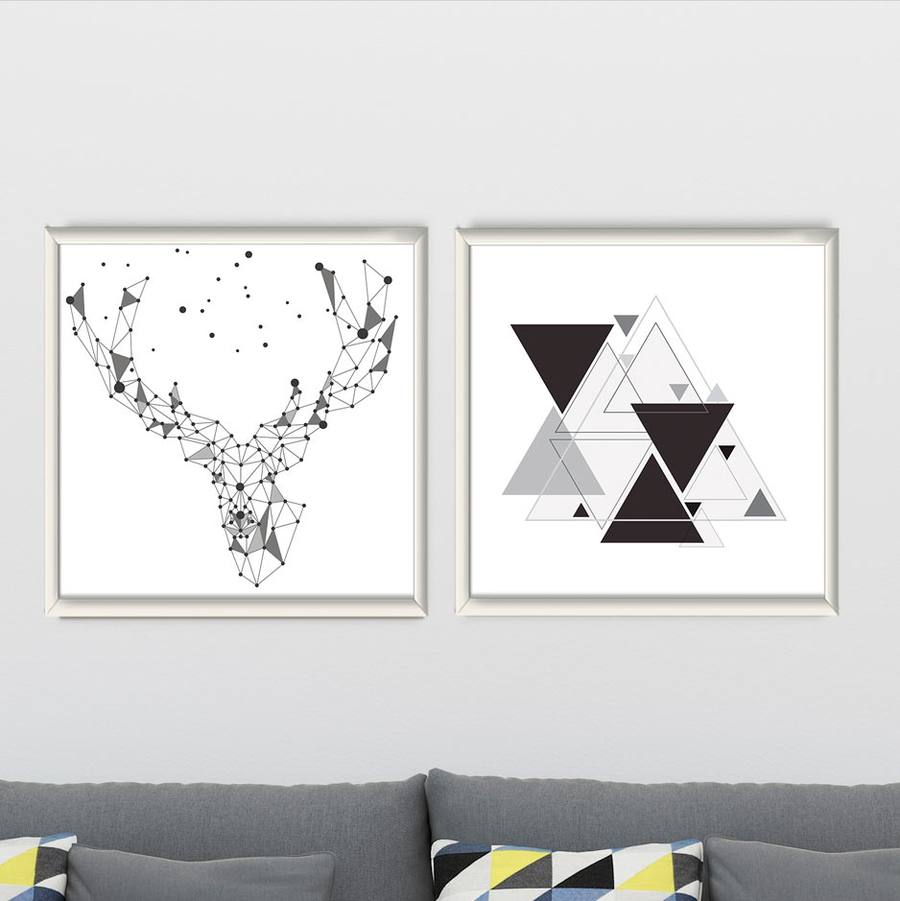 Kit Quadros Decorativos Sala Geométrico preto e cinza - quadro decorativo em ambiente decorado