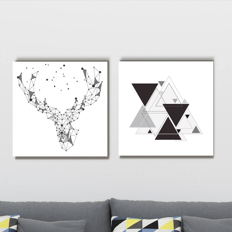 Kit Quadros Decorativos Sala Geométrico preto e cinza | Wallze