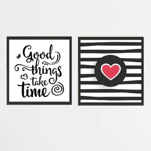 Kit Quadros Decorativos Sala ou Quarto Coisas boas levam tempo | Wallze