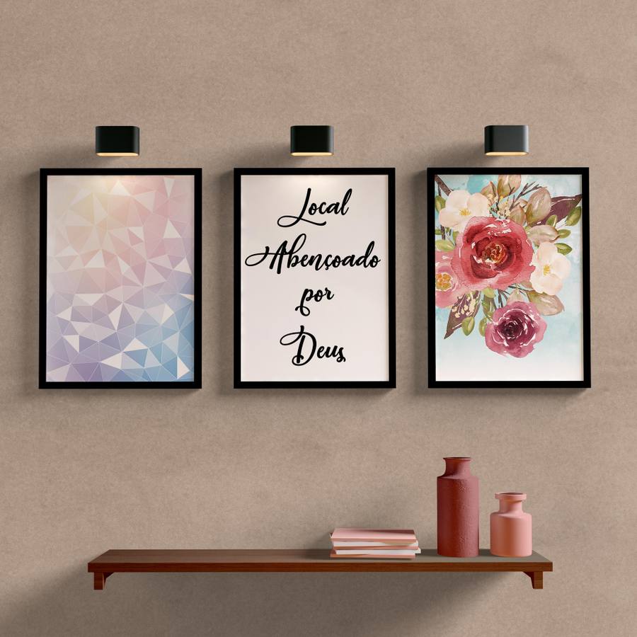 Kit Quadros Decorativos Sala/Quarto Local Abençoado por Deus - detalhe da moldura e acabamento