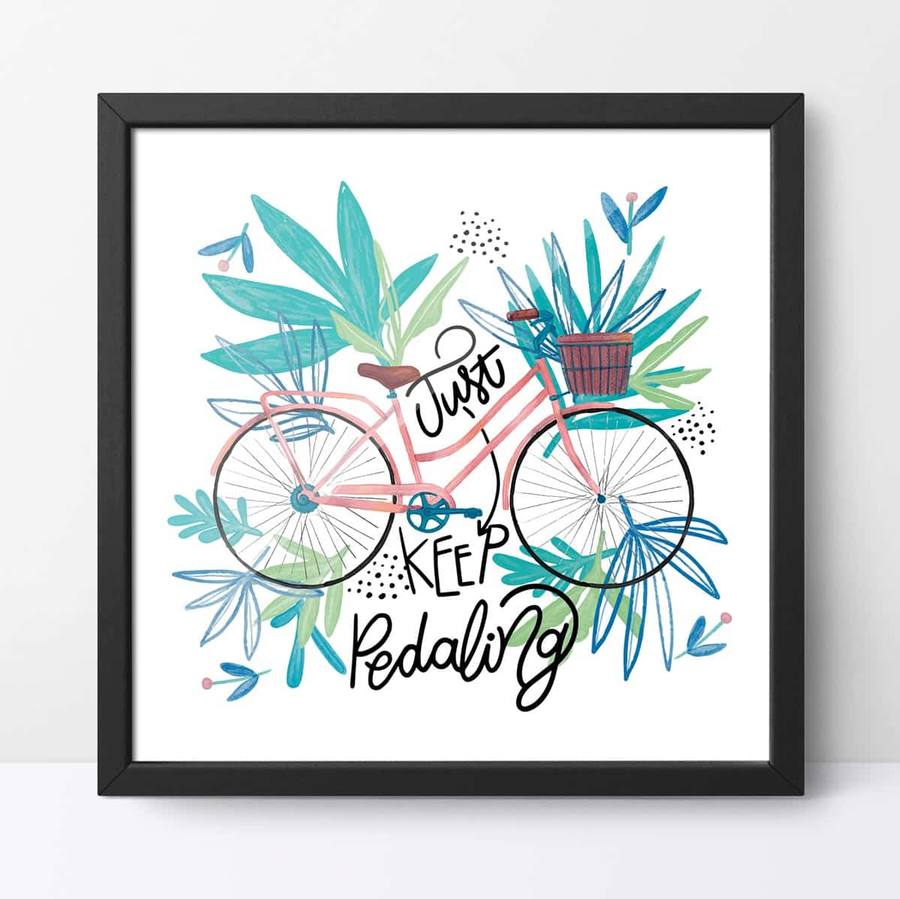 Quadro Decorativo Apenas continue Pedalando - detalhe da moldura e acabamento