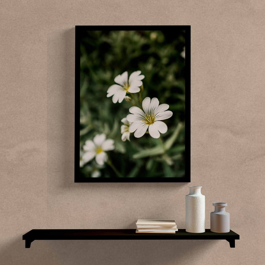 Quadro Decorativo Flor Branca - detalhe da moldura e acabamento