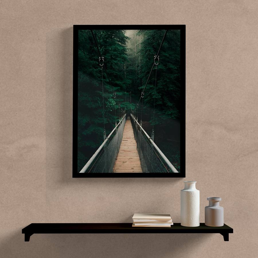 Quadro Decorativo Ponte Na Floresta - detalhe da moldura e acabamento