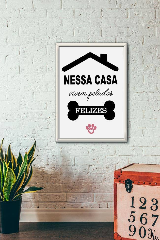 Quadro Decorativo Nessa casa vivem peludos felizes - vista aproximada da impressão