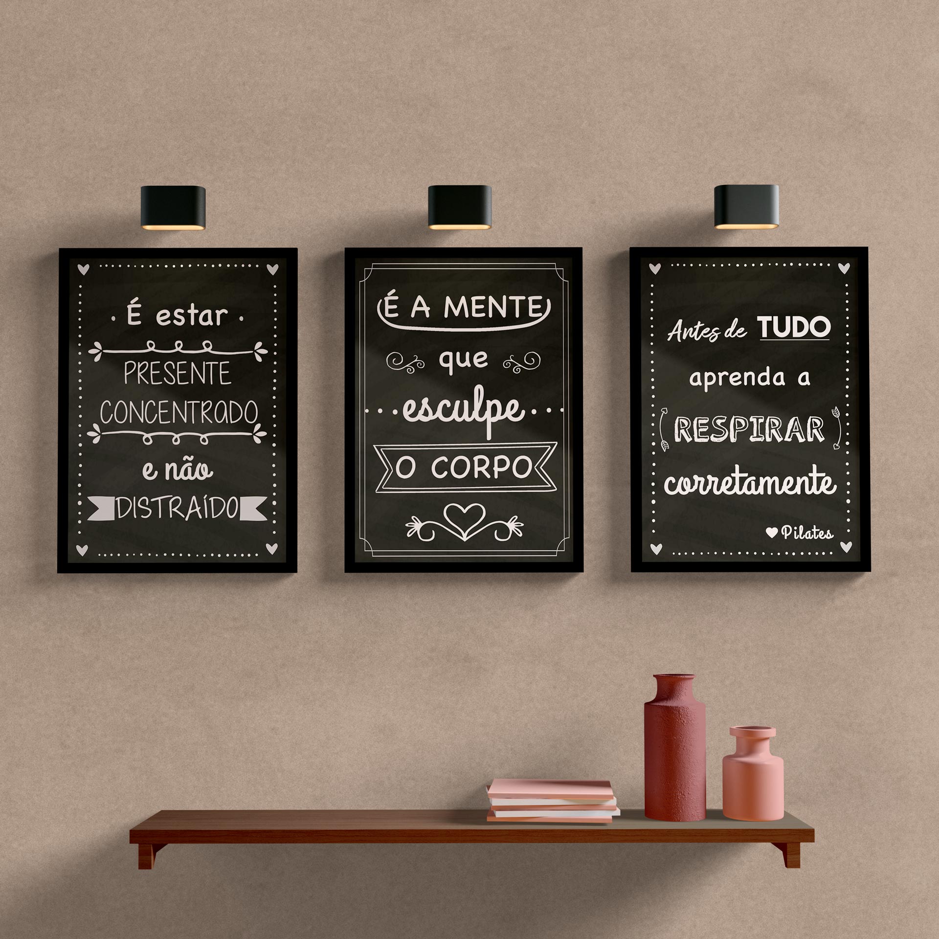 Kit Quadros Decorativos Frases de Pilates - Wallze