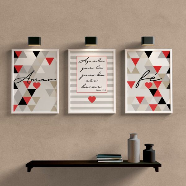 Kit Quadros Decorativos Amor e Fé Vermelho